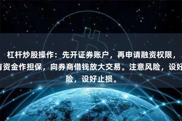 杠杆炒股操作：先开证券账户，再申请融资权限，用自有资金作担保，向券商借钱放大交易。注意风险，设好止损。